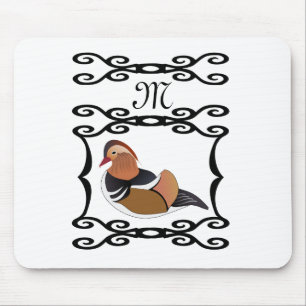 Mousepad Monograma de Ilustração de Pato de Mandarim