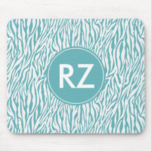 Mousepad Monograma de impressão Aqua White Zebra