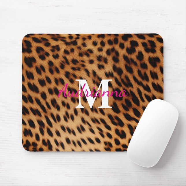Mousepad Monograma de impressão de animais leopardo (Com mouse)