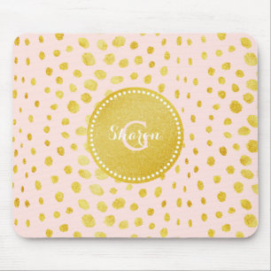Mousepad Monograma de impressão de chic pink dourado brilha