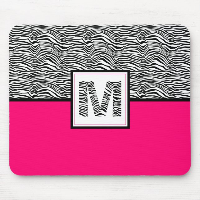 Mousepad Monograma de Impressão de Zebra Preta e Branca | R (Frente)