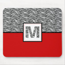 Mousepad Monograma de Impressão de Zebra Preta e Branca | V