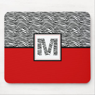 Mousepad Monograma de Impressão de Zebra Preta e Branca V