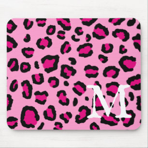 Mousepad Monograma de Impressão Leopardo Rosa-Quente