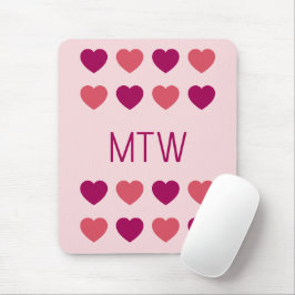 Mousepad Monograma de Iniciales Corazones Rosados Lindos