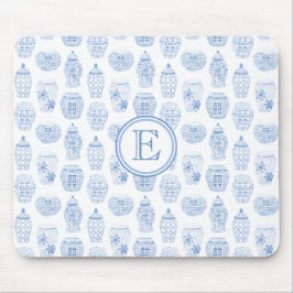 Mousepad Monograma De Jar De Gengibre Branco E Azul-Feminin