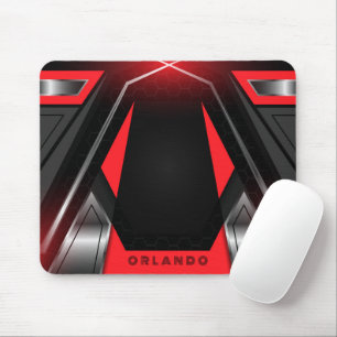Mousepad Monograma de jogos geométricos, preto, vermelho