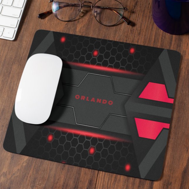 Mousepad Monograma de jogos geométricos, preto, vermelho (Criador carregado)