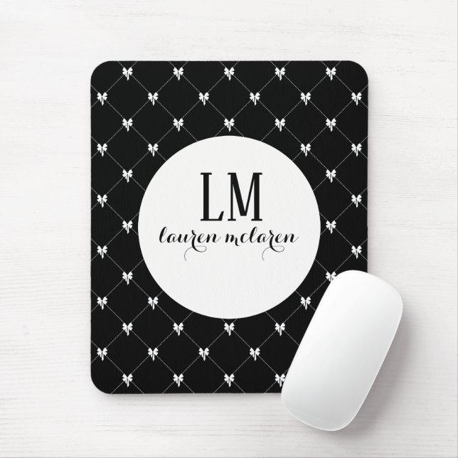 Mousepad Monograma de Laço Preto e Branco (Com mouse)