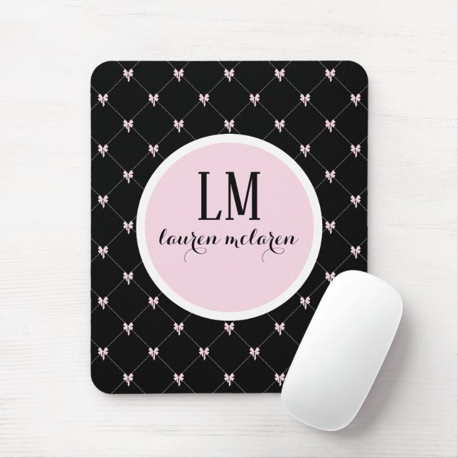 Mousepad Monograma de Laço Preto e Rosa (Com mouse)