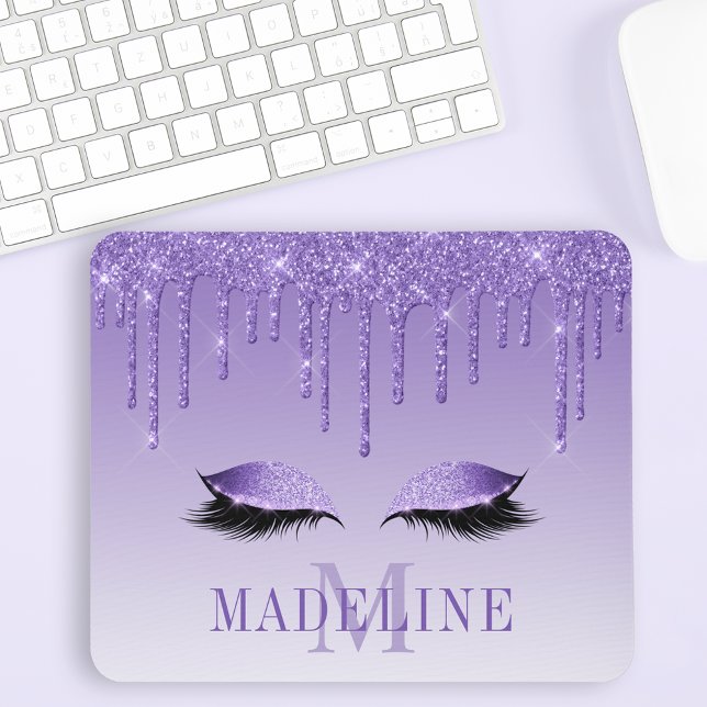 Mousepad Monograma de Lashes Roxos Moda Moderna (Customize to change text color, text style or to add more text.)