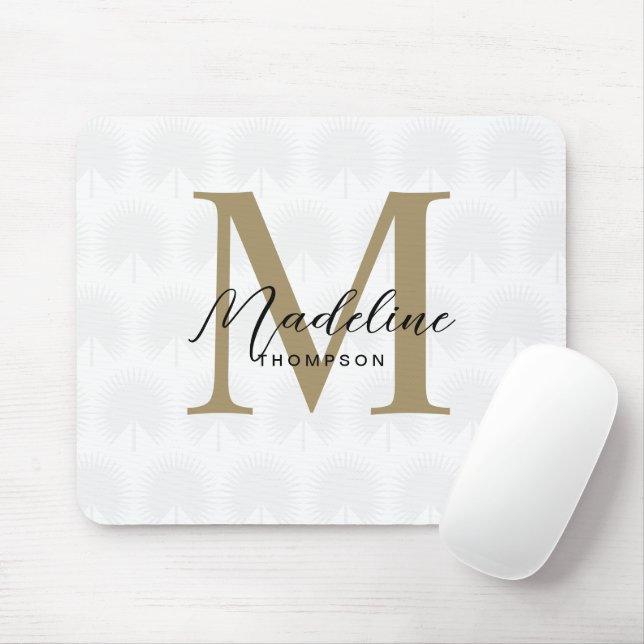 Mousepad Monograma de Leaf Leaf Leaf Dourado branco minimal (Com mouse)