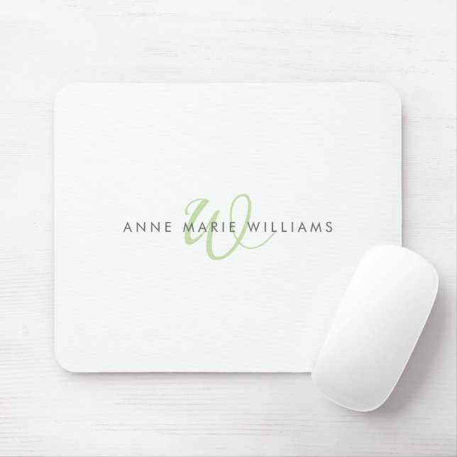 Mousepad Monograma de Letra com Fonte Moderna em Verde Clar (Com mouse)