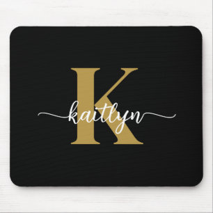 Mousepad Monograma de Letra Cursiva em Preto e Dourado