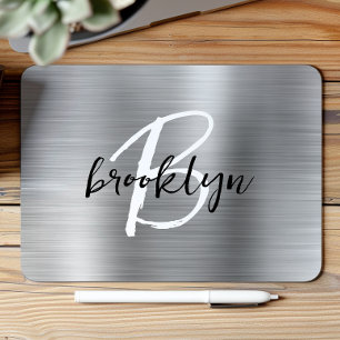 Mousepad Monograma de letra cursiva preta e branca em Metal