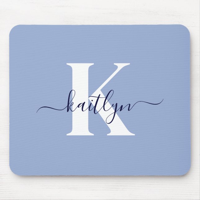 Mousepad Monograma de Letra de Script Azul Moderno (Frente)
