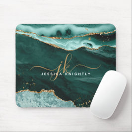 Mousepad Monograma de Letra Dourada de Agato Teal Turquoise