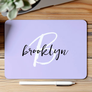 Mousepad Monograma de Letra Inicial em Lavanda Preto e Bran