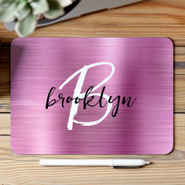 Mousepad Monograma de letra manuscrita preta e branca em Me