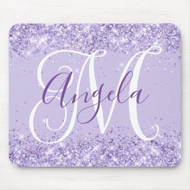 Mousepad Monograma de Letra Rebuscada em Glitter Lavanda Cl (Frente)