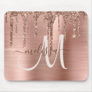 Mousepad Monograma de Lixo Dourado de Rosa Chic