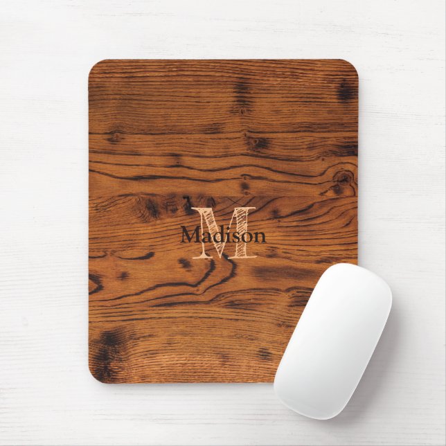 Mousepad Monograma de madeira russa queimada em vinagre (Com mouse)