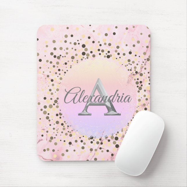 Mousepad Monograma de Mármore Rosa Espetado (Com mouse)