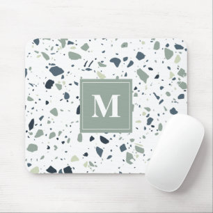 Mousepad Monograma de mármore verde-azul moderno
