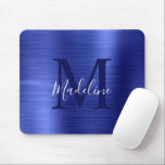 Mousepad Monograma de metal azul esmagado minimalista<br><div class="desc">Mínimo Elegante Brugado Monograma Azul de Metal Monograma</div>