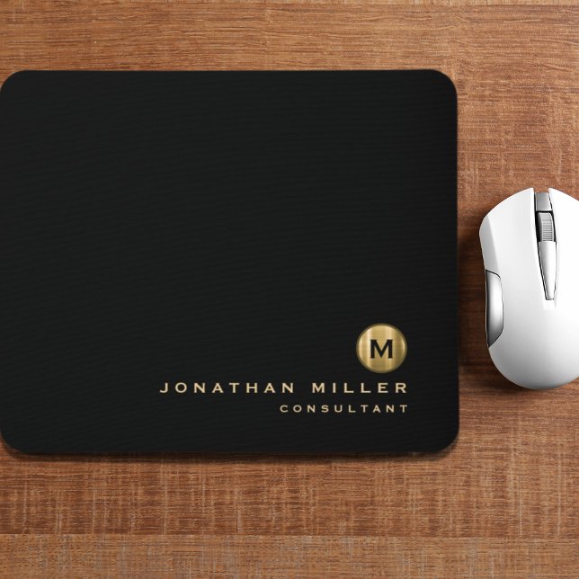 Mousepad Monograma de metal Dourado preto mínimo escovado (Criador carregado)