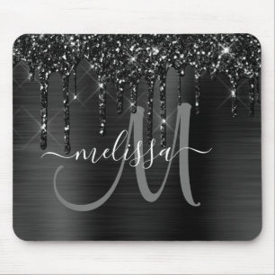 Mousepad Monograma de Metal Glitter Preto