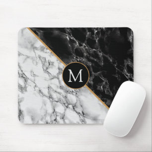 Mousepad Monograma de Mouse com Pedra Preta e Branco