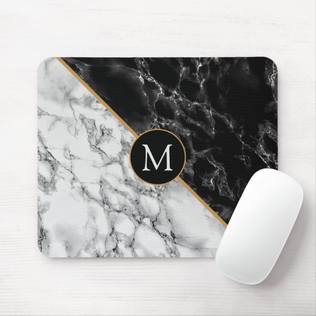 Mousepad Monograma de Mouse com Pedra Preta e Branco (Com mouse)