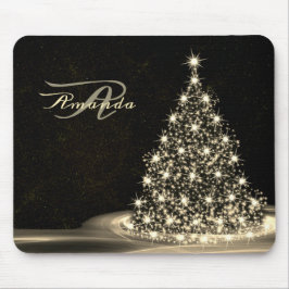 Mousepad Monograma de Natal Árvore Dourada Brilhante Invern