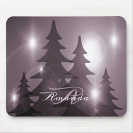 Mousepad Monograma de Natal Árvores Rosa Férias Inverno