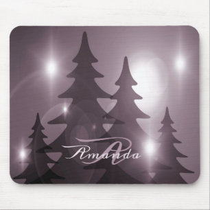 Mousepad Monograma de Natal Árvores Rosa Férias Inverno