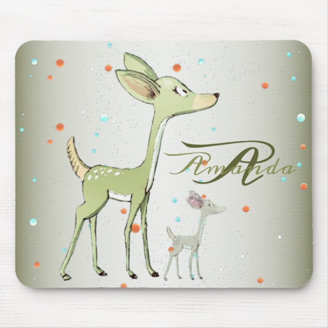 Mousepad Monograma de Natal Cervos Verdes Férias Fofo (Frente)