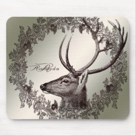 Mousepad Monograma de Natal Floral Rena Dourada de Inverno