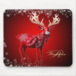 Mousepad Monograma de Natal Rena Vermelha Férias de Inverno