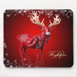 Mousepad Monograma de Natal Rena Vermelha Férias de Inverno
