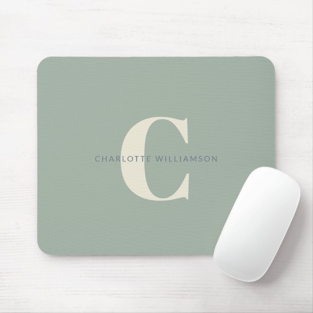 Mousepad Monograma de Nome Chic Simples e Elegante em Verde (Com mouse)