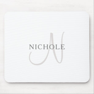Mousepad Monograma de Nome Elegante Branco e Cinza