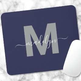 Mousepad Monograma de Nome Inicial Azul Marinho