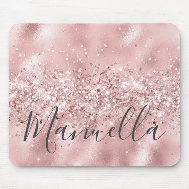 Mousepad Monograma de Nome Personalizado Glitter Dourado Gi (Frente)
