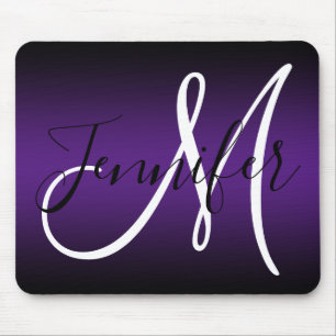 Mousepad Monograma de Ombre Preto e Roxo Elegante
