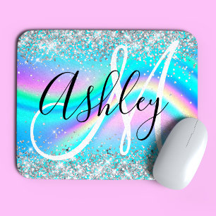 Mousepad Monograma de Ondas de Onda Arco-Íris de Prata