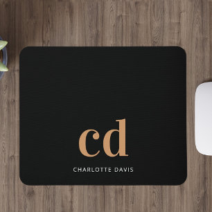 Mousepad Monograma de ouro preto monograma, elegante costum