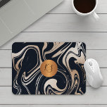 Mousepad Monograma de ouro rosa preto de mármore moderno<br><div class="desc">Tendência, a pintura de abstrato marmoreada glamourosa moderna em marmoreado rosa-ouro, marfim, preto, e fazer de escamas elegantes, com um círculo geométrico monograma de cobre de ouro metálico falso, monograma de cobre, para um artista de maquilhagem | planejador de casamento | cabeleireiro | estilista de moda | decorador de interiores...</div>