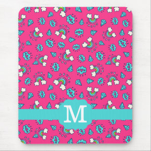 Mousepad Monograma de Padrão Cute Girly Arco-íris Corações 