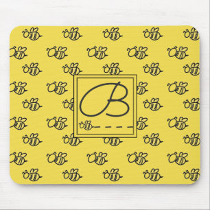 Mousepad Monograma de Padrão de Abelhas de Verão Amarelas